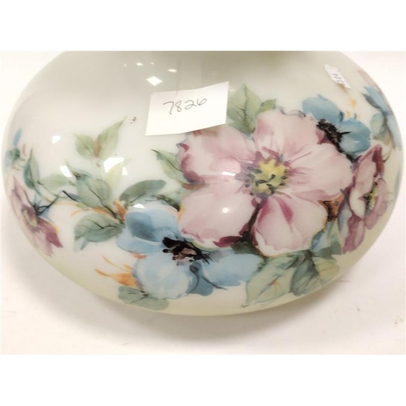 GLASS KEROSENE LAMP SHADE WITH PRINTED FLORAL DESIGN