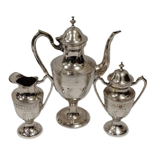 ANGLO - INDIAN SILVERPLATED BRASS THREE PIECE TEA SET