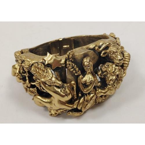 VINTAGE TORTOLANI GOLDTONE ZODIAC HINGED BRACELET