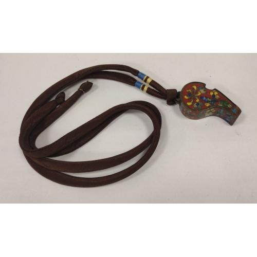 VINTAGE CLOISONNE WHISTLE ON SILK CORD