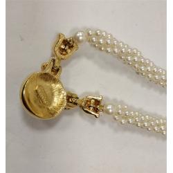 SIGNED MARVELLA PINK & WHITE PEARL NECKLACE WITH GOLD TONE ACCENTS