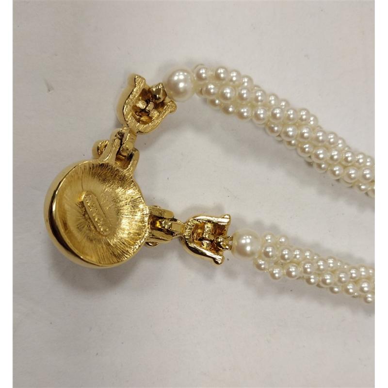 SIGNED MARVELLA PINK & WHITE PEARL NECKLACE WITH GOLD TONE ACCENTS