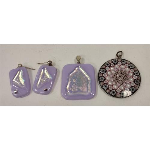 ITALIAN MILILIEFIORI PENDANT & BLOWN GLASS PENDANT AND EARRING SET