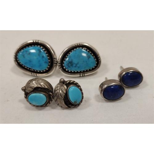 THREE PAIRS OF STERLING EARRINGS