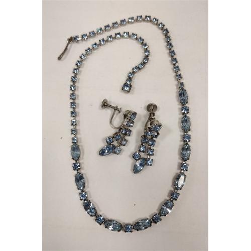 BLUE RHINESTONE NECKLACE AND EARRINGS