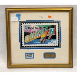 FRAMED OREGON FIRST DAY ISSUE STAMP WITH PLAQUE AND SERIGRAPH