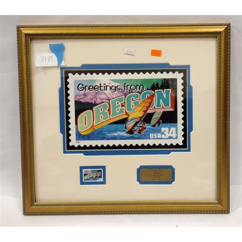 FRAMED OREGON FIRST DAY ISSUE STAMP WITH PLAQUE AND SERIGRAPH