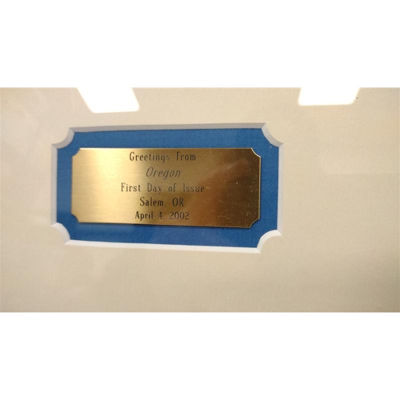 FRAMED OREGON FIRST DAY ISSUE STAMP WITH PLAQUE AND SERIGRAPH