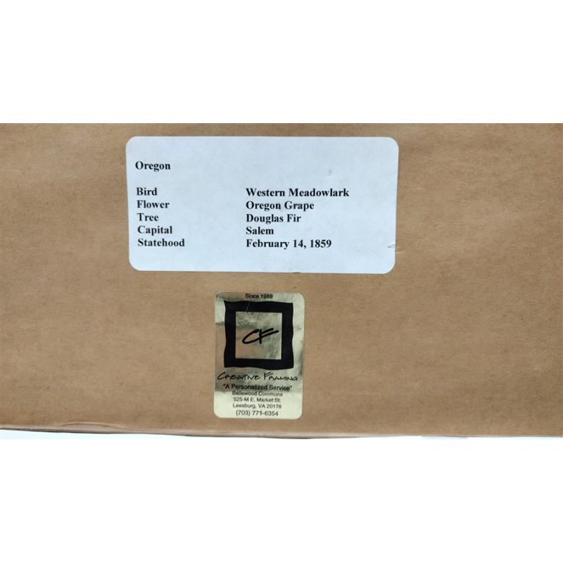 FRAMED OREGON FIRST DAY ISSUE STAMP WITH PLAQUE AND SERIGRAPH