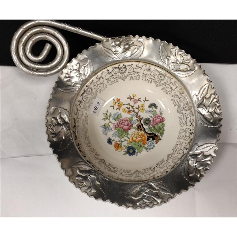 FARBER & SHELVING BOWL IN ORNATE ALUMINUM FRAME.