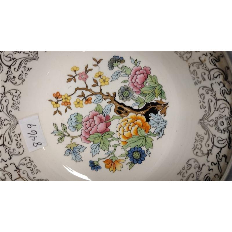 FARBER & SHELVING BOWL IN ORNATE ALUMINUM FRAME.