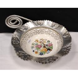 FARBER & SHELVING BOWL IN ORNATE ALUMINUM FRAME.