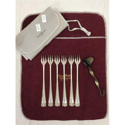 SET OF COCKTAIL FORKS AND SILVER BAGS