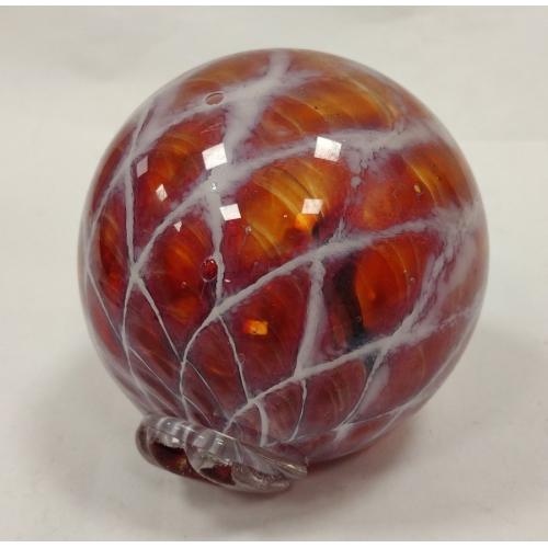 RED AND WHITE STRIPED ART GLASS BALL