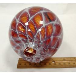RED AND WHITE STRIPED ART GLASS BALL