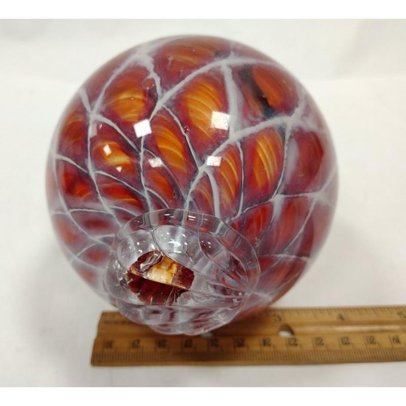 RED AND WHITE STRIPED ART GLASS BALL