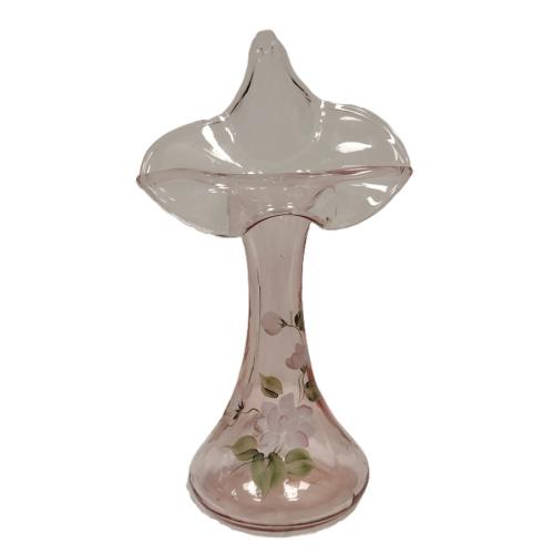 SIGNED PINK HAND PAINTED FENTON JACK IN THE PULPIT VASE