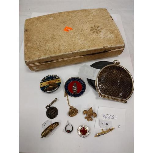 OLD MENS JEWELRY BOX WITH CONTENTS
