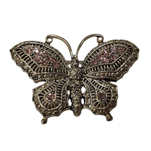 FILIGREE BUTTERFLY PIN WITH PINK RHINESTONE