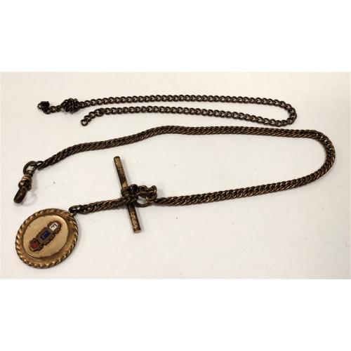 ANTIQUE WATCH FOB "FLT" WORN AND EXTRA CHAIN SECTION