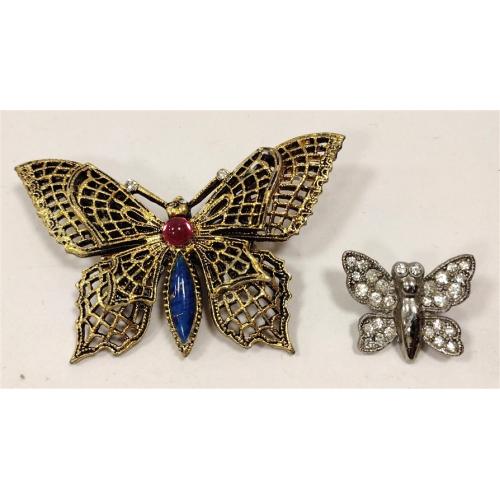 TWO BUTTERFLY PINS WITH STONES