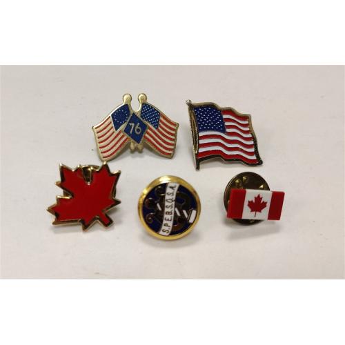 COLLECTIBLE PINS: SPEBSOSA, TWO CANADIAN, TWO AMERICAN FLAG