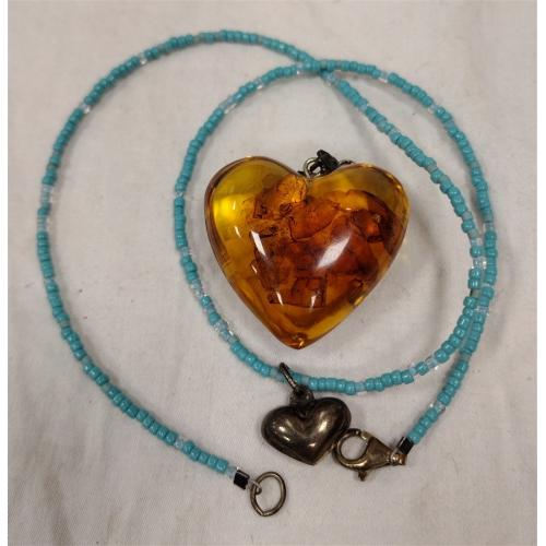 LARGE HEART PENDANT AND MICRO BEAD NECKLACE WITH HEART PENDANT
