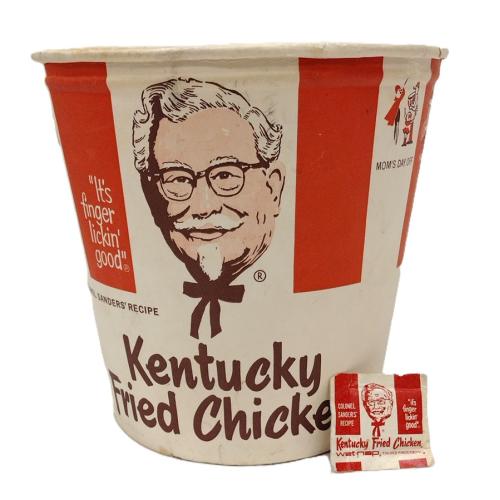 1969 CARDBOARD KENTUCKY FRIED CHICKEN BUCKET & ONE FINGER WIPE