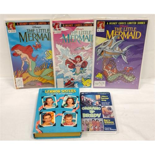 LENNON SISTERS BOOK, GROWING UP BRADY CASSETTE, LITTLE MERMAID COMICS