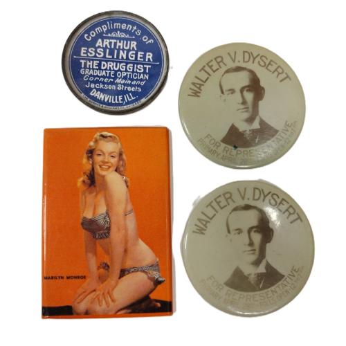 FOUR PROMOTIONAL MIRROR BACK BUTTONS