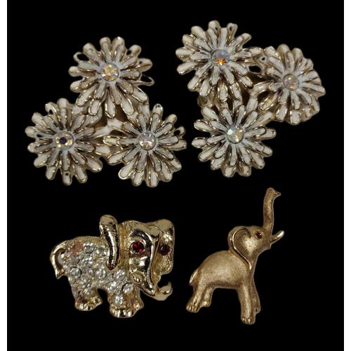 SIGNED JEWELRY: KRAMER EARRINGS, WEISS & TRIFARI ELEPHANTS