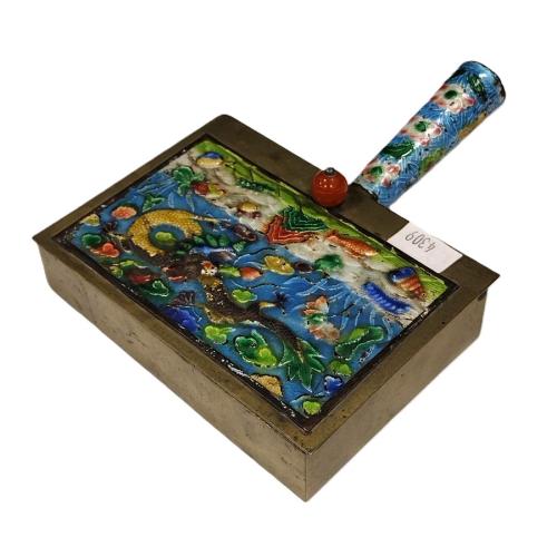 CHINESE REPUBLIC ENAMELED BRASS CRUMB BUTLER