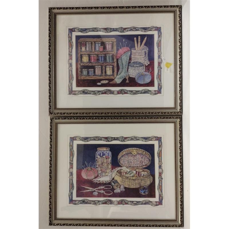PAIR OF FRAMED SEWING MOTIF PHOTO LITHO PRINTS
