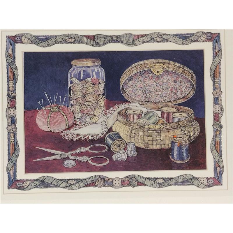 PAIR OF FRAMED SEWING MOTIF PHOTO LITHO PRINTS