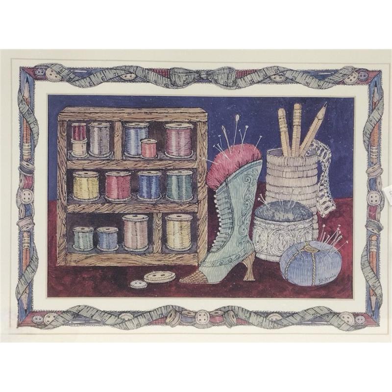 PAIR OF FRAMED SEWING MOTIF PHOTO LITHO PRINTS