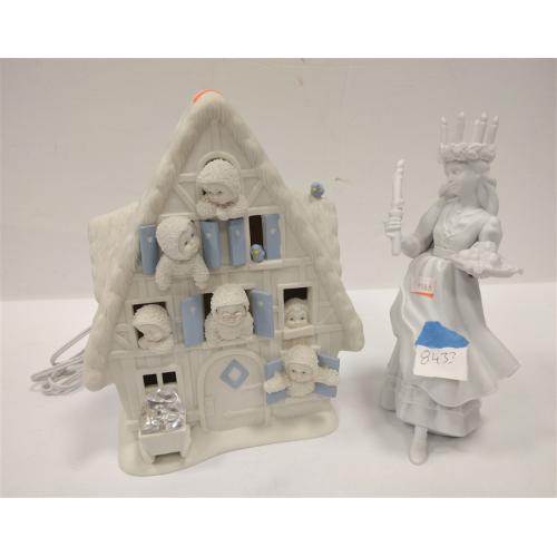 DEPARTMENT 56 LIMITED EDITION SNOWBABIES LIGHTED HOUSE AND A BISQUE ANGEL FIGURE