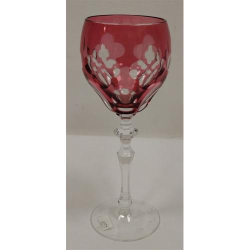 CRANBERRY CUT TO CLEAR GLASS GOBLET.  AS IS