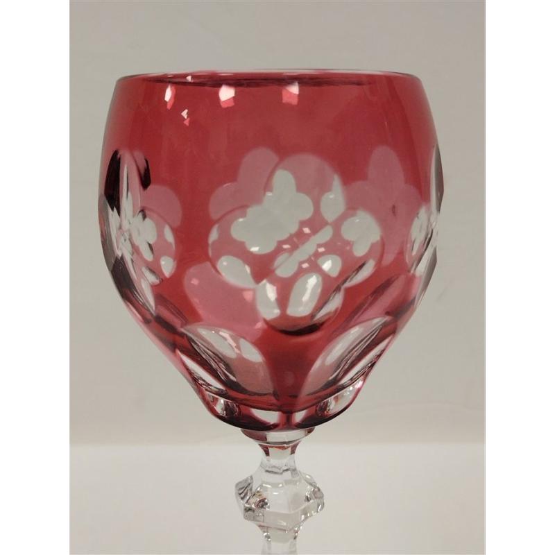 CRANBERRY CUT TO CLEAR GLASS GOBLET.  AS IS