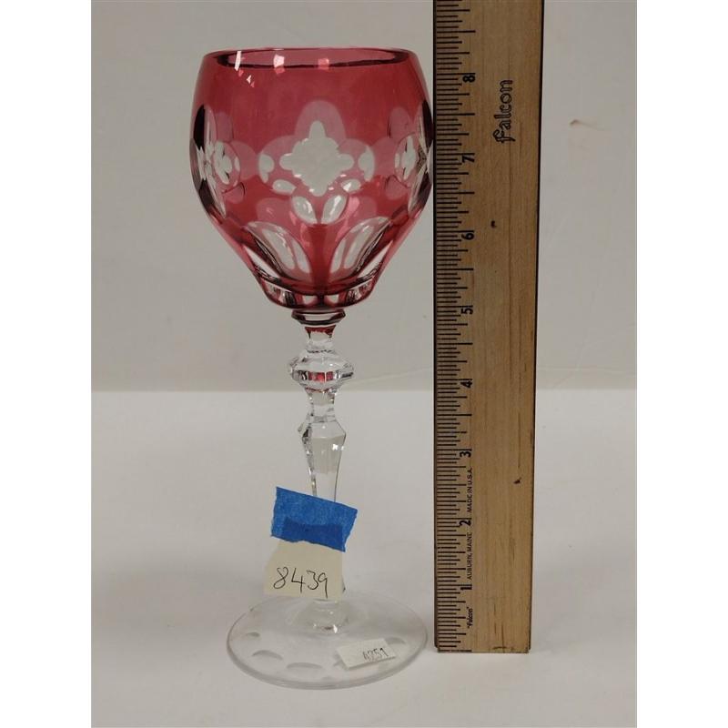 CRANBERRY CUT TO CLEAR GLASS GOBLET.  AS IS