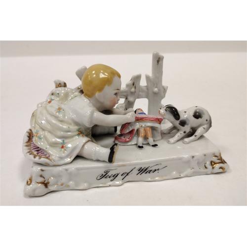 ANTIQUE TUG OF WAR PORCELAIN FIGURE