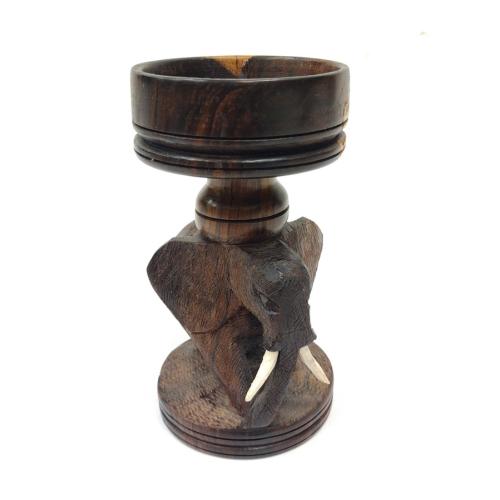 AFRICAN CARVED WOOD ELEPHANT CANDLE HOLDER