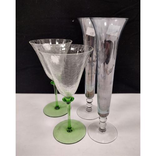 GLASS GOBLETS AND PAIR OF BUD VASES