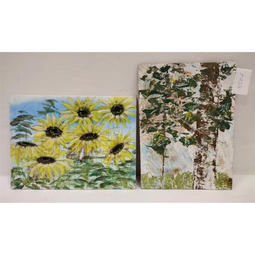 TWO CONSTANCE WILLIAMS ACRYLIC PAINTINGS ON CANVAS BOARD