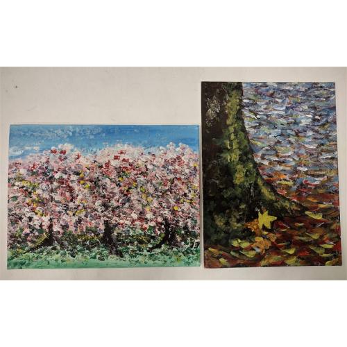 TWO CONSTANCE WILLIAMS ACRYLIC PAINTINGS ON CANVAS BOARD