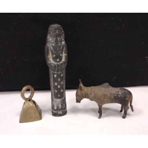 DHOKRA EASTERN ANIMAL, HITTITE BRONZE FIGURE, AND BRASS BELL