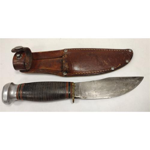 VINTAGE MARBLE'S GLADSTONE MICH HUNTING KNIFE WITH LEATHER SHEATH