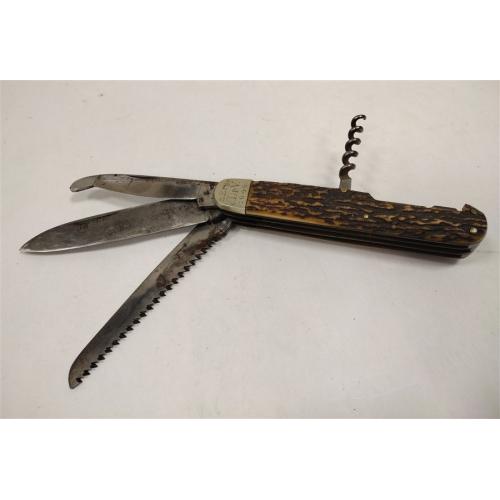 VINTAGE ANTON WINGER JR FOLDING KNIFE WITH THREE BLADES AND CORK SCREW