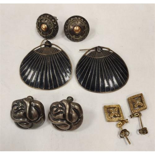 FOUR PAIRS OF VINTAGE STERLING EARRINGS