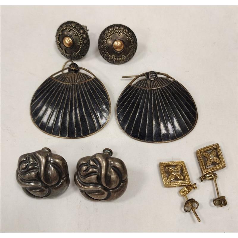 FOUR PAIRS OF VINTAGE STERLING EARRINGS