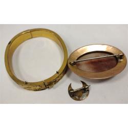 ANTIQUE JEWELRY BRACELET, CRESENT PIN, AND AGATE PIN